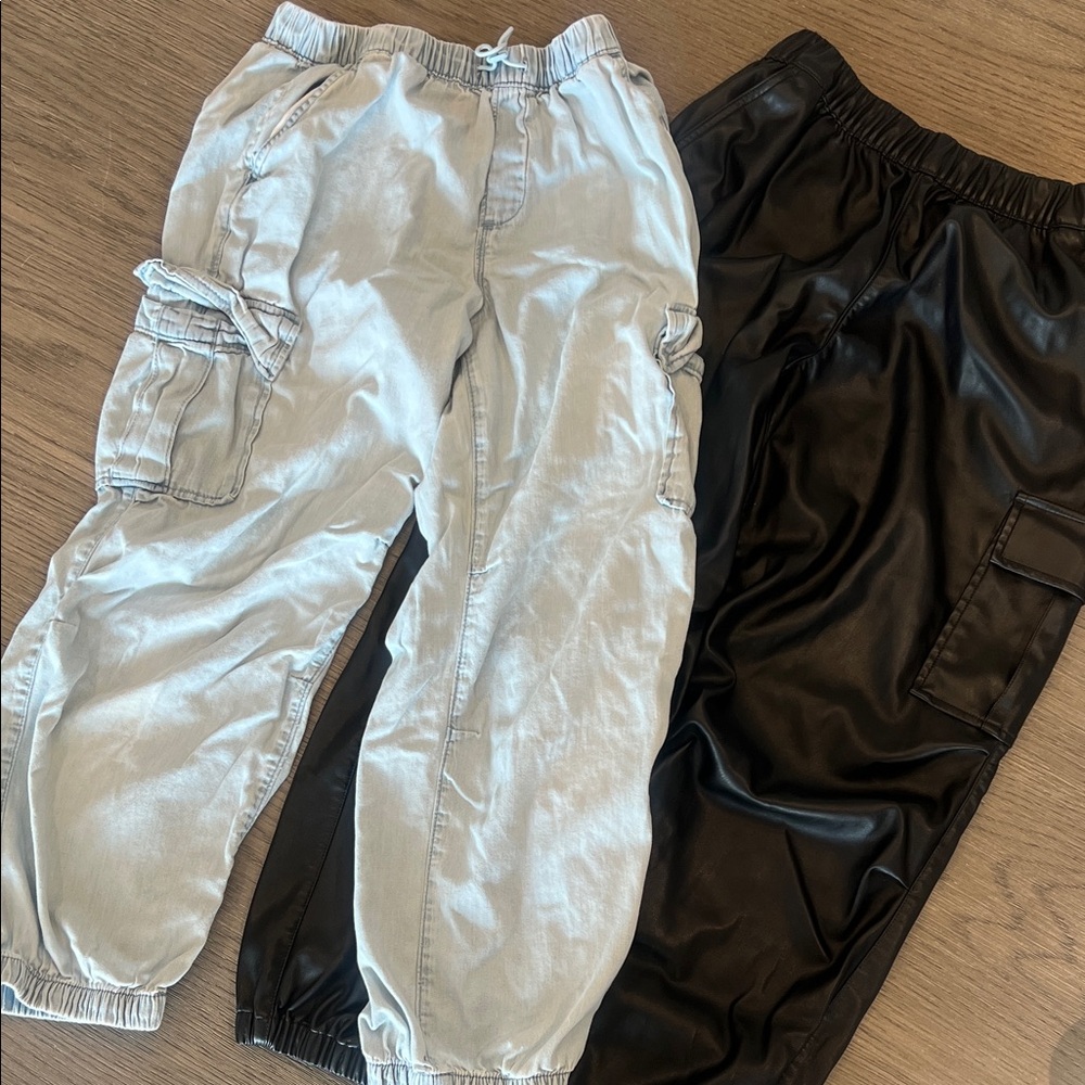 2 pair GAP Kids Cargo parachute pants  - Black pleather and light denim